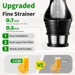 COZII Cold Press Juicer,Non-Clog Slow Masticating Juicer Soft/hard Mode & Quiet Motor,3.6 Inch Large Feed Chute For Vegetable and Fruit,Easy to Clean Juicer Machines,Dishwasher Safe,High Juice Yield