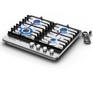 TOPWISH 24 Inch Gas Cooktop, Propane Stove Top with 4 Burners 27,400 BTU, NG/LPG Convertible Built-in Stainless Steel Stovetop with Thermocouple Protection for Rvs Kitchen Outdoor