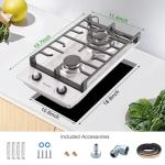 Gas Cooktop 2 Burners Built-in Gas Stove Top,LPG/NG Dual Fuel Continuous Grates,Auto Ignition,Thermocouple Protection,Stainless Steel,Heavy Duty Cast Iron 120V (12 inch)