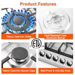 Gas Cooktop Stove 30 Inch Built-in Gas Stove Top with 5 Burners 33200 BTU,LPG/NG Dual Fuel,Auto Ignition,Thermocouple Protection,Stainless Steel,Heavy Duty Cast Iron Grates for Kitchen