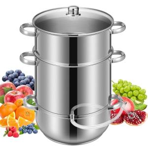 VIVOHOME Stainless Steel Steam Jucier Extractor Fruit Vegetables Juicer Steamer Pot 11 Qt with Tempered Glass Lid, 2 Hose, Clamp, Loop Handles