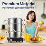 VIVOHOME Stainless Steel Steam Jucier Extractor Fruit Vegetables Juicer Steamer Pot 11 Qt with Tempered Glass Lid, 2 Hose, Clamp, Loop Handles