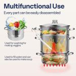 VIVOHOME Stainless Steel Steam Jucier Extractor Fruit Vegetables Juicer Steamer Pot 11 Qt with Tempered Glass Lid, 2 Hose, Clamp, Loop Handles