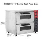 CROSSON ETL listed Commercial Double Deck 16 inch Countertop Electric Pizza Oven with pizza stone, Multipurpose Indoor Pizza oven for Restaurant use,120V/3200W