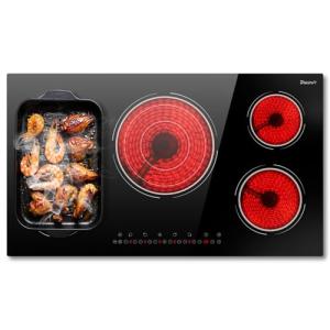 Disaenvir 36 Inch Electric Cooktop - 5 Burner Electric Stove Top Powerful 9600W, 36 Inches Built-in(34.25"x19.3") Ceramic Stove with Large 3900W Flexible Zone, Timer, Safety Lock, 220V Hard Wired