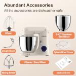 CEBORY 3-IN-1 Electric Stand Mixer, 6.5QT Bowl 660W 10-Speed Kitchen Mixer, Household Food Mixers include Dough Hook, Beater and Whisk, Bread Cake Mixer for Baking and Most Home Cooks, Almond Cream