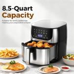 OLIXIS 8.5Qt Air Fryer, 12-In-1 Large Air Fryer for Family, 400°F Rapid Air Crispy Technology, Roast Bake Dehydrate Reheat, Nonstick & Easy-Clean Basket, 1800W, Silver