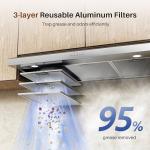 FIREGAS 36 Inch Under Cabinet Range Hood, Ducted/Ductless Convertible Kitchen Vent Hood with 3-Speed Exhaust Fan, 300 CFM, LED Lights, Stainless Steel Stove Hood for Kitchen