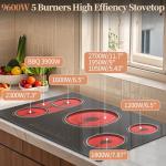 Disaenvir 36 Inch Electric Cooktop - 5 Burner Electric Stove Top Powerful 9600W, 36 Inches Built-in(34.25"x19.3") Ceramic Stove with Large 3900W Flexible Zone, Timer, Safety Lock, 220V Hard Wired