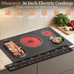 Disaenvir 36 Inch Electric Cooktop - 5 Burner Electric Stove Top Powerful 9600W, 36 Inches Built-in(34.25"x19.3") Ceramic Stove with Large 3900W Flexible Zone, Timer, Safety Lock, 220V Hard Wired