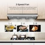 FIREGAS 36 Inch Under Cabinet Range Hood, Ducted/Ductless Convertible Kitchen Vent Hood with 3-Speed Exhaust Fan, 300 CFM, LED Lights, Stainless Steel Stove Hood for Kitchen