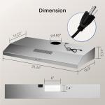 FIREGAS 36 Inch Under Cabinet Range Hood, Ducted/Ductless Convertible Kitchen Vent Hood with 3-Speed Exhaust Fan, 300 CFM, LED Lights, Stainless Steel Stove Hood for Kitchen