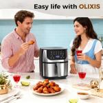 OLIXIS 8.5Qt Air Fryer, 12-In-1 Large Air Fryer for Family, 400°F Rapid Air Crispy Technology, Roast Bake Dehydrate Reheat, Nonstick & Easy-Clean Basket, 1800W, Silver