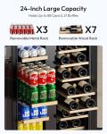EUHOMY Wine and Beverage Refrigerator, 24 Inch Dual Zone Wine Cooler with Glass Door Hold 21 Bottles and 88 Cans, Built in or Under Counter Wine Fridge with Blue LED Light