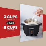 Elite Gourmet ERC003BX Electric Rice Cooker with Automatic Keep Warm Makes Soups, Stews, Grains, Hot Cereals, 6 Cups Cooked (3 Cups Uncooked), Black