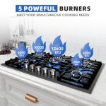 GELINCARE Gas Cooktop 30 Inch, 5 Burner Stove top, Built-in Propane/Natural Gas Convertible Hob, Stainless Steel Countertop Built-in with Thermocouple Protection, Black