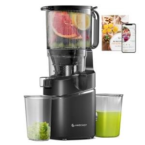 AMZCHEF Juicer Machines, 5.8" Extra Self-Feeding Cold Press Juicer for Whole Vegetable & Fruit, Juice Extractor Machine with Large Auger & Triple Strainers, Easy to Clean, High Juice Yield, Black