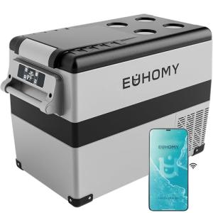 EUHOMY 12 Volt Refrigerator, 48QT(45L) Electric Cooler, 12V Fridge APP Control, 12V Cooler -4℉~68℉, Portable Freezer 12/24V DC 110-240V AC for Camping, Travel, Truck, Home