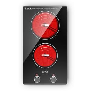 VBGK Electric Cooktop,110V 2100W Electric Stove Top with Knob Control, 9 Power Levels, Kids Lock & Timer, Hot Surface Indicator, Overheat Protection,12 Inch Built-in Radiant Double induction cooktop