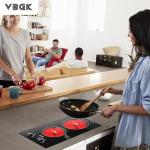 VBGK Electric Cooktop,110V 2100W Electric Stove Top with Knob Control, 9 Power Levels, Kids Lock & Timer, Hot Surface Indicator, Overheat Protection,12 Inch Built-in Radiant Double induction cooktop