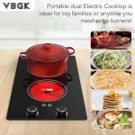 VBGK Electric Cooktop,110V 2100W Electric Stove Top with Knob Control, 9 Power Levels, Kids Lock & Timer, Hot Surface Indicator, Overheat Protection,12 Inch Built-in Radiant Double induction cooktop