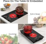 VBGK Electric Cooktop,110V 2100W Electric Stove Top with Knob Control, 9 Power Levels, Kids Lock & Timer, Hot Surface Indicator, Overheat Protection,12 Inch Built-in Radiant Double induction cooktop