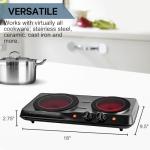 OVENTE Countertop Infrared Double Burner, 1700W Electric Hot Plate and Portable Stove with 7.75" and 6.75" Ceramic Glass Cooktop, 5 Level Temperature Setting and Easy to Clean Base, Black BGI102B