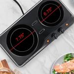 OVENTE Countertop Infrared Double Burner, 1700W Electric Hot Plate and Portable Stove with 7.75" and 6.75" Ceramic Glass Cooktop, 5 Level Temperature Setting and Easy to Clean Base, Black BGI102B