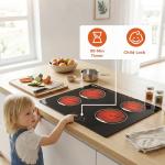 TOPWISH 24 Inch Electric Cooktop 4 Burners, Drop-in Ceramic Cooktop, 6000W Radiant Electric Stove Top with Touch Control, Safety Lock, Timer, 220-240v, Hard Wired