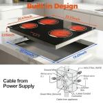 TOPWISH 24 Inch Electric Cooktop 4 Burners, Drop-in Ceramic Cooktop, 6000W Radiant Electric Stove Top with Touch Control, Safety Lock, Timer, 220-240v, Hard Wired