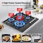 Gas Stove Top 24 inch Eascookchef, 24 inch Gas Cooktop 4 Burner, Gas Stove Top NG/LPG Convertible, Black Tempered Glass Propane Cooktop with Thermocouple Protection, Bulit-in Gas Hob