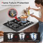 Gas Stove Top 24 inch Eascookchef, 24 inch Gas Cooktop 4 Burner, Gas Stove Top NG/LPG Convertible, Black Tempered Glass Propane Cooktop with Thermocouple Protection, Bulit-in Gas Hob