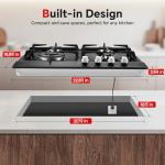 Gas Stove Top 24 inch Eascookchef, 24 inch Gas Cooktop 4 Burner, Gas Stove Top NG/LPG Convertible, Black Tempered Glass Propane Cooktop with Thermocouple Protection, Bulit-in Gas Hob