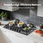 GASLAND 30 Inch Gas Cooktop with Griddle Black, PRO GH3305EF Gas Stovetop with 5 Burners, Reversible Cast Iron Grill/Griddle, Plug-in, NG/LPG Convertible, 120V Black, CSA Certified