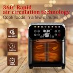 WHUTO Air Fryer, 6.2QT Air Fryer Oven with LED Digital Touchscreen, 12 Preset Cooking Functions Air fryers, Bake, Reheat, Keep Warm, Nonstick and Dishwasher-Safe Basket, Stainless Steel/Black