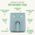GreenLife 4.5QT Mechanical Air Fryer, PFAS-Free Ceramic Nonstick Crisper Drawer, Adjustable Temperature Timer Dial, LED Indicator, Holiday Gifting, Dishwasher Safe, Kitchen Essential, Blue Haze