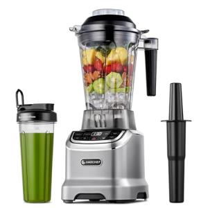 AMZCHEF Professional Blender for Smoothies,4 Functions,1800W Smoothie Blender,63 Oz Pitcher/20-Oz To-go Cup，Ice and Frozen Fruit,Self-Cleaning,High Speed,Grey