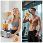 AMZCHEF Professional Blender for Smoothies,4 Functions,1800W Smoothie Blender,63 Oz Pitcher/20-Oz To-go Cup，Ice and Frozen Fruit,Self-Cleaning,High Speed,Grey