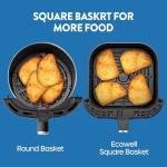 ECOWELL Air Fryer,Compact Large 6 Quart,Stainless Steel Air Fryer, 8 Food Presets,Touch Screen,BPA-Free, Up to 95% Less Oil*, Roast,Bake, Dry, Reheat,Broil, 120V,Dishwasher-Safe 1700W, Black, TXS5T2