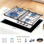 Weceleh 24 inch Gas Cooktop Stove Top 4 Burners Bulit-in Gas Stove 27400BTU with Thermocouple Protection,Easy Knob Control,NG/LPG Convertible Stainless Steel Easy Clean for Kitchen