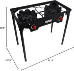 Gas One Propane Double Burner Two Burner Camp Stove Outdoor High Pressure Propane 2 Burner Adjustable PSI Regulator and 4ft Steel Braided Hose With Removable Legs