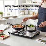 Double Burner, CUSIMAX 1800 Watts Electric Hot Plate for Cooking, Countertop Burner Portable Cast Iron Hot Plates with Dual Adjustable Temperature, Easy to Clean, Sliver