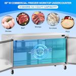 Rockitch 60" W Commercial Undercounter Freezer, 14.1 Cu.ft 2 Door Worktop Under Counter Freezer, Stainless Steel Commercial Kitchen Freezing Equipment for Restaurant, Bar, Shop, etc.