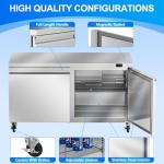 Rockitch 60" W Commercial Undercounter Freezer, 14.1 Cu.ft 2 Door Worktop Under Counter Freezer, Stainless Steel Commercial Kitchen Freezing Equipment for Restaurant, Bar, Shop, etc.