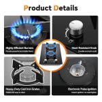 Gas Stove 2 Burner, Propane Cooktop 12 Inch, Built-in Gas Cooktop Black Tempered Glass Stove Top with Thermocouple Protection, LPG/NG Dual Fuel Hob for Apartment, Kitchen, RV