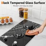 Gas Stove 2 Burner, Propane Cooktop 12 Inch, Built-in Gas Cooktop Black Tempered Glass Stove Top with Thermocouple Protection, LPG/NG Dual Fuel Hob for Apartment, Kitchen, RV