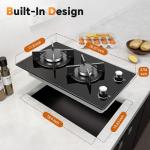 Gas Stove 2 Burner, Propane Cooktop 12 Inch, Built-in Gas Cooktop Black Tempered Glass Stove Top with Thermocouple Protection, LPG/NG Dual Fuel Hob for Apartment, Kitchen, RV