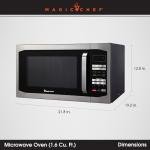 Magic Chef Compact Countertop Microwave Oven, 1,100 Watts, Stainless Steel, 1.6 Cu. Ft. - Digital Kitchen Appliance with One-Touch Cooking, Child Lock, Timer, Reheat, Defrost, and 10 Power Levels