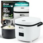 Rice Robot Personal Rice Cooker, PFAS-free, Nonstick. 1 Quart Capacity, with Stainless Steel Steamer Tray, Measuring Cups, Recipe Book with 60 Recipes, and Serving Spoon, As Seen On TV