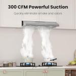 FIREGAS Under Cabinet Range Hood 30 inch, Ducted/Ductless Convertible Kitchen Hood Over Stove Vent, LED Light, 3 Speed Exhaust Fan, Reusable Aluminum Filters, Push Button, with Charcoal Filter